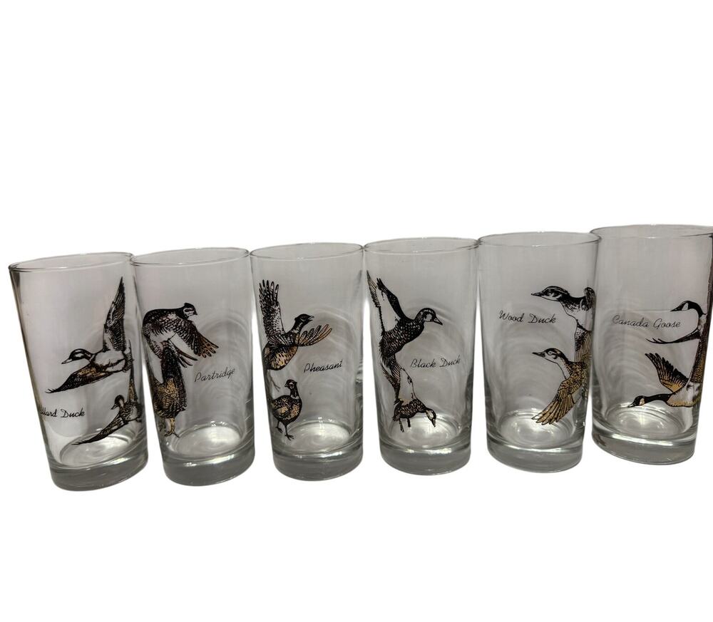 VTG MCM Sportsman Game Bird Highball Barware Glasses (Set of 6)